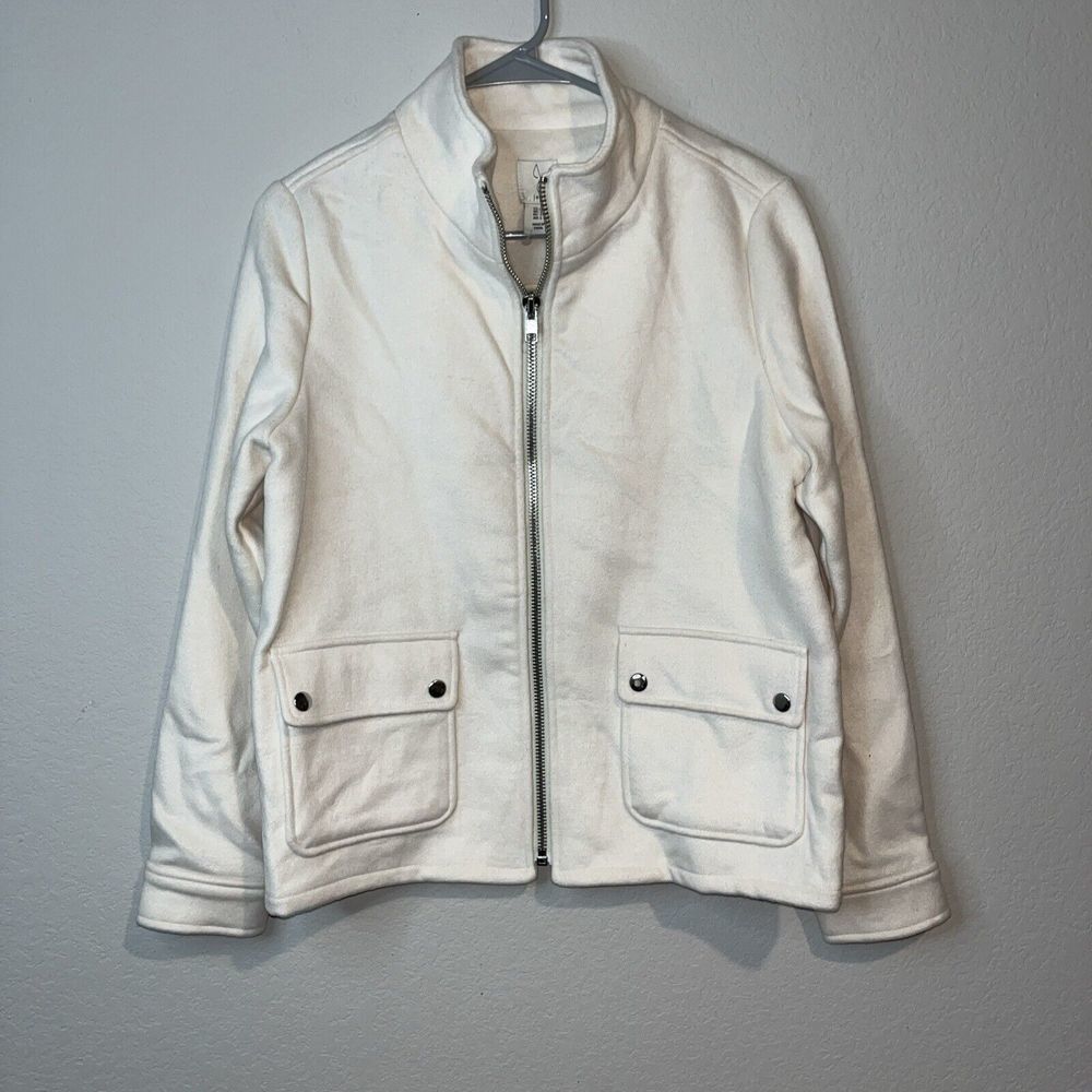 Joie Wool Blend Zip Up Coat Bomber Jacket With Standup Collar Size Small Beige